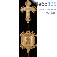  Крест-икона № 2 запрестольная двухст.с гальванопл.накл. комб. камни без древо, фото 1 