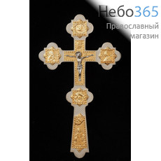  Крест напрестольный №6-18 сложный малый с литыми накладками никель золочение, фото 1 