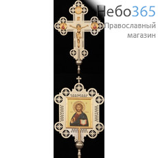 Крест-икона запрестольная с литым распятием гравировка част. золочение, фото 1 