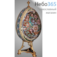  Яйцо пасхальное филигрань, эмаль, роспись, гильяш на подставке №560 серебро, фото 1 