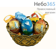  Яйцо пасхальное деревянное "Голуби", подвесное, с бантом. высотой 7 см, (в уп.- 5 шт.) 21012, фото 1 