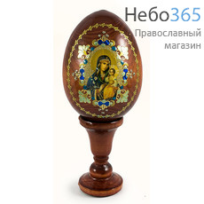  Яйцо пасхальное деревянное на подставке, с иконой со стразами, среднее, высота без подставки 10 см, фото 1 