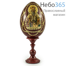  Яйцо пасхальное деревянное на подставке, с иконами, большое, цветное, высотой 12 см (без учета подставки), фото 1 