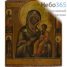  Иверская икона Божией Матери. Икона писаная 8х9, с предстоящими, цветной фон, золотые нимбы, 19 век, фото 1 