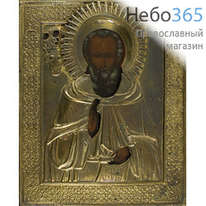  Макарий Унженский, преподобный. Икона писаная (Кж) 26х30, в ризе, 19 век, фото 1 