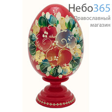  Яйцо пасхальное деревянное красное, на ножке, высотой 10,8 см, фото 1 