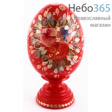  Яйцо пасхальное деревянное красное, большое "На ножке", фото 1 