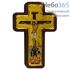  Крест с Распятием 16х24х2 см. Деревянная основа (МДФ), золотой фон, с ковчегом (B52NB) (Нпл), фото 1 