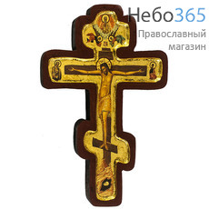  Крест с Распятием 19х28х2 см. Деревянная основа, ручная позолота, с ковчегом, восьмиконечная форма креста (Нпл) (B 58), фото 1 