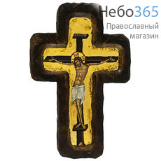  Крест с Распятием 12х16,5 см. Деревянная основа, ручная позолота, с ковчегом, фигурные края (Нпл) (B 50SX), фото 1 