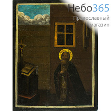  Сергий Радонежский, преподобный, за молитвой. Икона писаная 20х27, золотой нимб, без ковчега, 19 век, фото 1 
