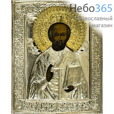  Николай Чудотворец, святитель. Икона писаная (Кж) 17х22, в ризе, 19 век, фото 1 