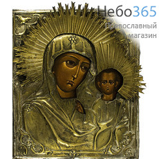  Казанская икона Божией Матери. Икона писаная (Кж) 17х22, новое письмо на старой доске, риза 19 века, фото 1 