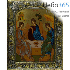  Святая Троица. Икона шелкография (Гн) 24х31, 7SB, в посеребренной ризе, фото 1 