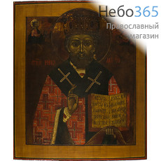  Николай Чудотворец, святитель. Икона писаная 36х44, цветной фон, золотой нимб, без ковчега, 19 век, фото 1 