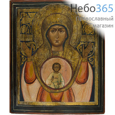  Знамение икона Божией Матери. Икона писаная 29х35 см, без ковчега, частичная реставрация, 19 век (Кзр), фото 1 