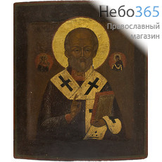  Николай Чудотворец, святитель. Икона писаная (Кзр) 26х31, золотой нимб, с ковчегом, частичная реставрация, 19 век, фото 1 