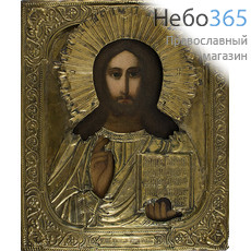  Господь Вседержитель. Икона писаная (Кзр) 26х31, в ризе, конец 19 века, фото 1 