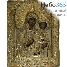  Смоленская икона Божией Матери. Икона писаная 14х17 см, в ризе, 19 век (Кж), фото 1 