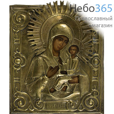  Тихвинская икона Божией Матери. Икона писаная 14х19, в ризе 19 века, фото 1 