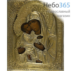  Владимирская икона Божией Матери. Икона писаная (Кж) 17х22, в ризе 19 века, новое письмо на старой доске, фото 1 