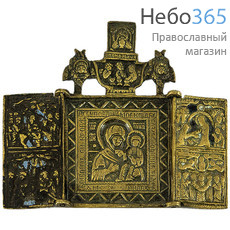  Складень литой (Ат) 10х9, Божией Матери Одигитрия с праздниками, латунь, эмаль, 18 век, фото 1 