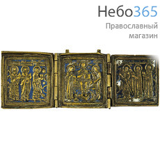  Складень-триптих Деисус с избранными святыми, 17х6,5 см, литье, латунь, 18 век (Ат), фото 1 