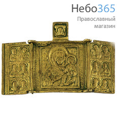  Складень литой (Ат) 9х6, Божией Матери Иверская с избранными святыми, латунь, 18 век, фото 1 