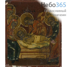  Положение во гроб. Икона писаная 5х6, цветной фон, золотые нимбы, без ковчега, 19 век., фото 1 