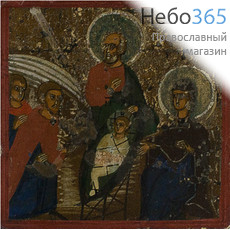  Рождество Христово. Икона писаная 5х5, цветной фон, золотые нимбы, без ковчега, 19 век., фото 1 