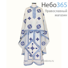 Облачение иерейское, греческое, белое, 90/155 вышивка голубая Крест в венке, с подризнико, фото 1 