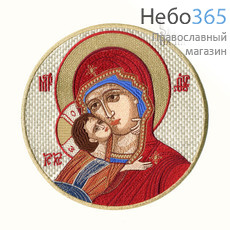  Икона вышитая "Богородица Владимирская" на оплечье, D19 см, фото 1 