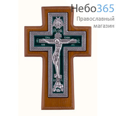  Крест деревянный 17122-1, настенный, с вклейкой из гальваники, с эмалью, плетенка, с посеребрением, ясень., фото 1 