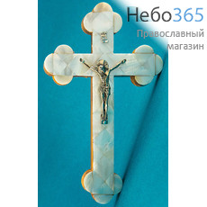  Крест деревянный с металлическим распятием, с перламутром, высотой 22см, дерево - олива., фото 1 