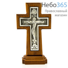  Крест деревянный 17119, с вклейкой из гальваники, на подставке, с посеребрением, ясень, фото 1 