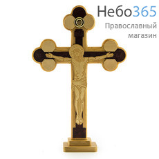  Крест деревянный с плоским деревянным распятием, с одной вставкой (земля из Иерусалима), на подставке, высотой 28 с, фото 1 
