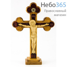  Крест деревянный с плоским деревянным распятием, с 1 вставкой (земля и ладан освящены на Гробе Господнем), на подставке высотой 22 с, фото 1 