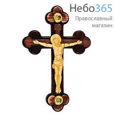  Крест деревянный с плоским деревянным распятием с 2 вставками (земля и ладан, освящены на Гробе Господнем), в форме Трилистник, высотой 16 см, фото 1 