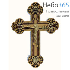  Крест деревянный 17106, с бронзовым распятием,Келейный, с частичной поталью, с золотыми буквами, фото 1 