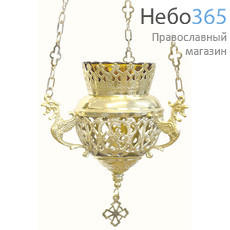 Лампада подвесная латунная № 5, с ажурными прорезями, позолота., чеканка, литье, со стаканом, фото 1 
