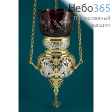  Лампада подвесная металлическая с ажурными прорезями, двухцветная, с чеканкой, позолотой, ручной работы, высотой 20 см, фото 1 