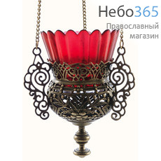  Лампада подвесная бронзовая № 16, литая, ажурная, со стаканом, Цветы, высотой 13,5 см, фото 1 