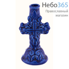  Подсвечник керамический "Крест", резной, разных цветов, высотой 8,7 см (в уп. - 10 шт.)РРР, фото 1 