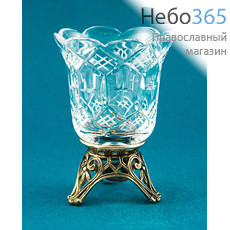  Лампада-подлампадник настольный бронзовый малый, в комплекте с хрустальным стаканом., фото 1 