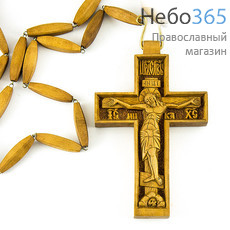  Крест наперсный протоиерейский деревянный четырехконечный, резной, из груши, в ассортименте, на деревянной цепочке, высотой 13 - 11,5 см, № 2., фото 1 