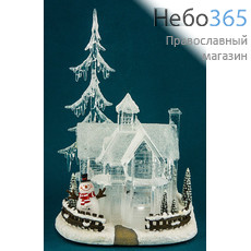  Сувенир рождественский Домик из пластика, с подсветкой, музыкальный, высотой 31 см, АК8301, фото 1 