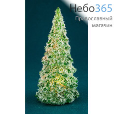  Сувенир рождественский Елочка снежная, из пластика, с мигающей цветной подсветкой, без подставки, высотой 12,5 см, MML 13716., фото 1 