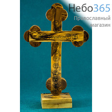  Крест деревянный Иерусалимский из оливы, с полным двухцветным перламутром, с металлическим распятием, с 5 вставками, выс. 20 см., фото 1 