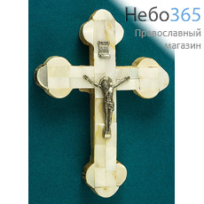  Крест деревянный Иерусалимский из оливы, с белым перламутровым покрытием, с металлическим распятием, высотой 13 см., фото 1 