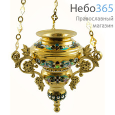  Лампада подвесная латунная "Каскад", без стакана, с эмалью со сканью, с золочением, высотой 18 см, фото 1 